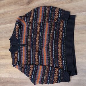 L.L. Bean Men's Fair Isle Nordic Ski Cotton Sweater 1/4 Zip Pullover Knit XL